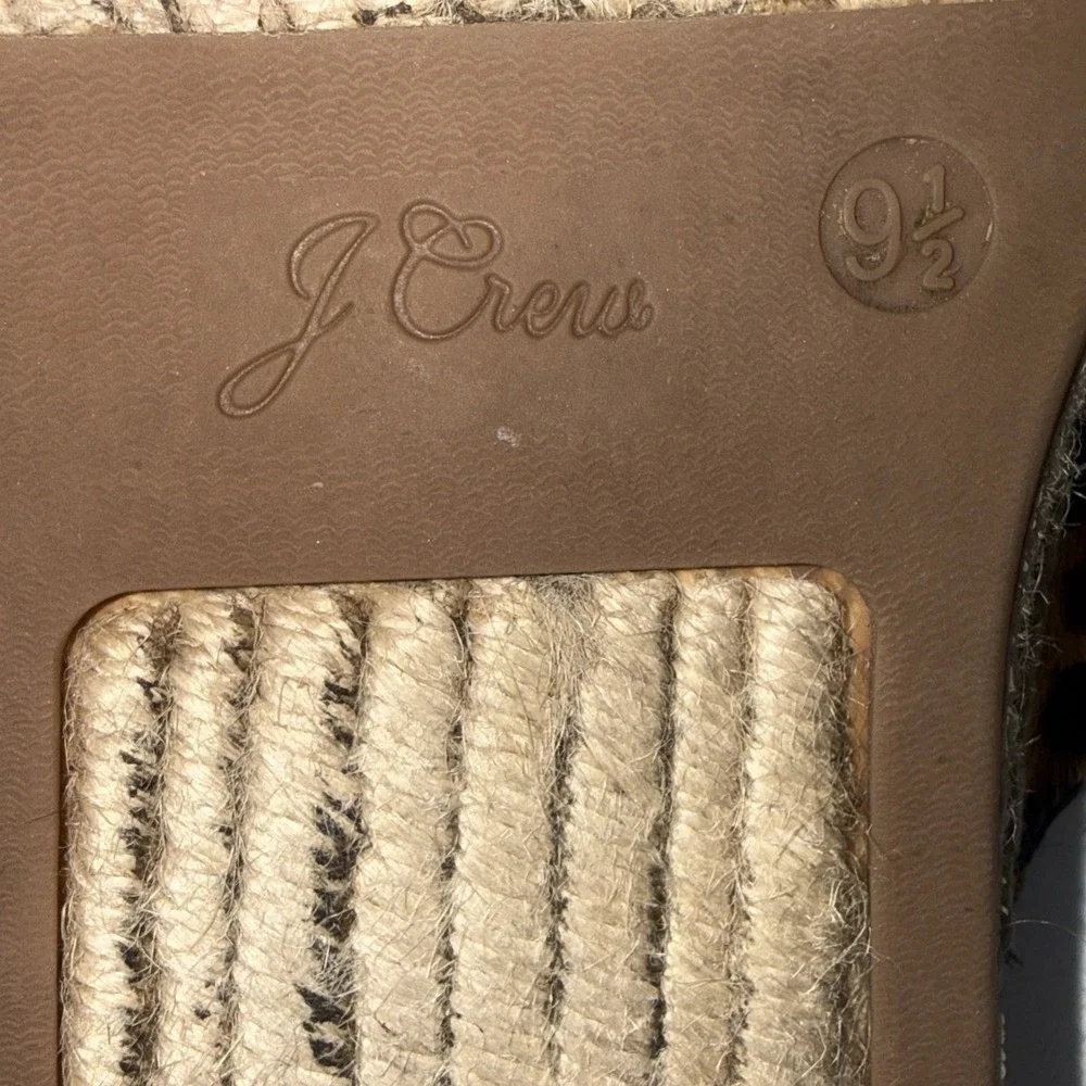 J. Crew Calf Hair Leopard Animal Print Flat Slide Espadrille Sandals Women's 9.5